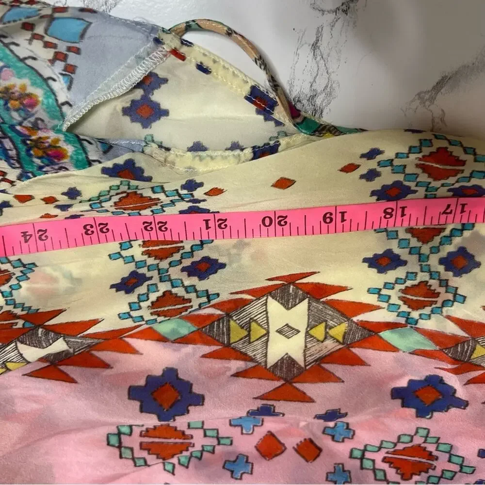 Johnny‎ was kaftan tunic top mixed print tie back asymmetrical Sz M